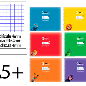 Libreta liderpapel pautaguia tapa cartoncillo 32h din a5+ 75gr cuadriculado pautado 4mm apaisada con margen 6 colores