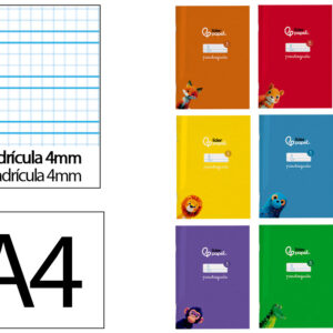 Libreta liderpapel pautaguia tapa cartoncillo 32h a4 75gr cuadriculado pautado 4mm con margen 6 colores surtidos