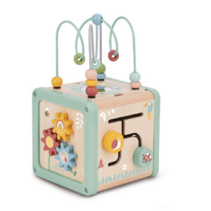 Juego infantil imaginovo madera cubo de actividades +18 meses 15,5x15,5x28cm