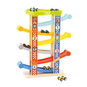 Juego infantil imaginovo madera torre de deslizamiento con 7 niveles incluye 6 coches +18 meses 38x32x14cm