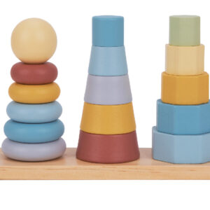 Juego infantil imaginovo madera torre de formas apilables +18 meses 17 piezas 28x20x9cm