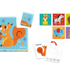 Puzle infantil imaginovo madera cubos de animales +24 meses 15 piezas incluye 12 patrones 22x22x6,4cm