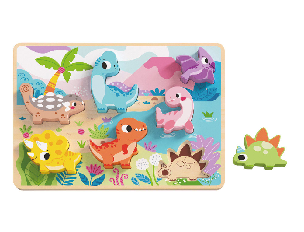 Puzle infantil imaginovo madera 3d dinosaurios +12 meses 8 piezas 29,5x22x1,7cm