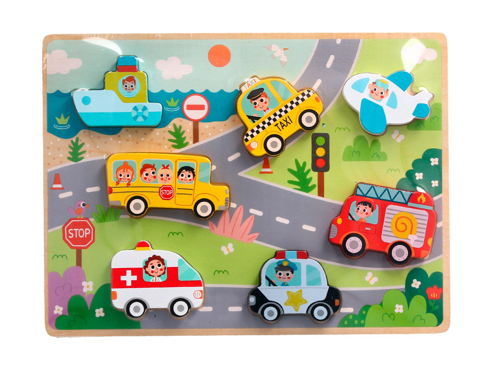 Puzle infantil imaginovo madera 3d vehiculos +12 meses 8 piezas 29,5x22x1,7cm