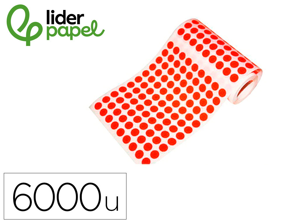 Gomets liderpapel autoadhesivo circulos 10,5 mm rojo rollo de 6000 unidades en caja de carton