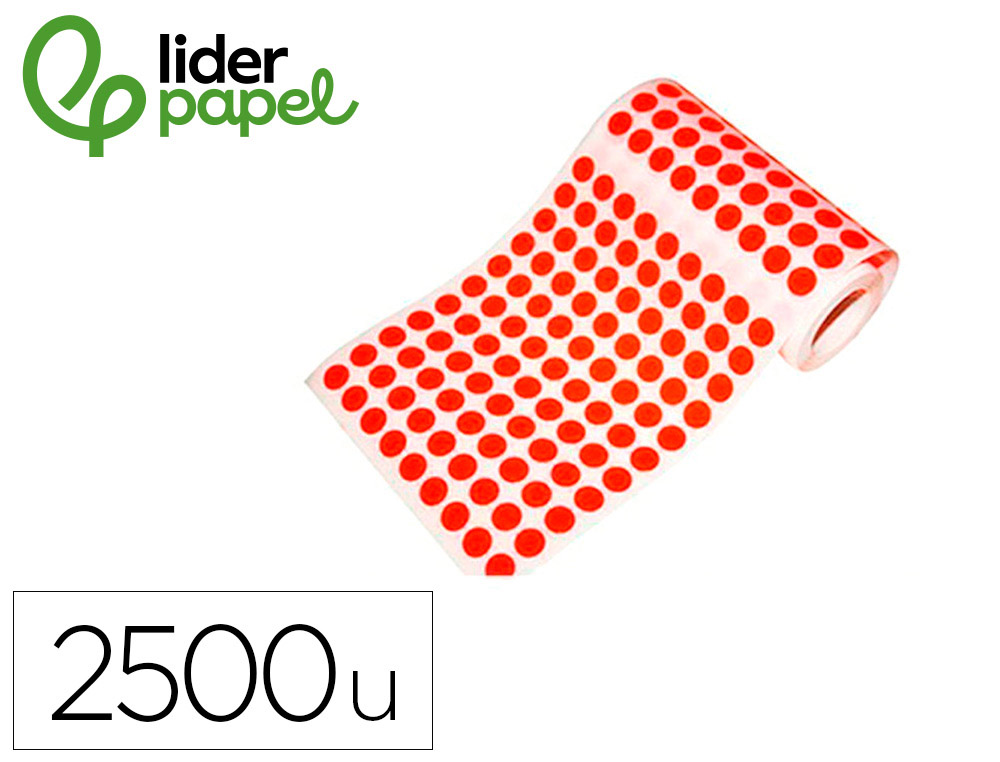 Gomets liderpapel autoadhesivo circulos 15 mm rojo rollo de 2500 unidades en caja de carton