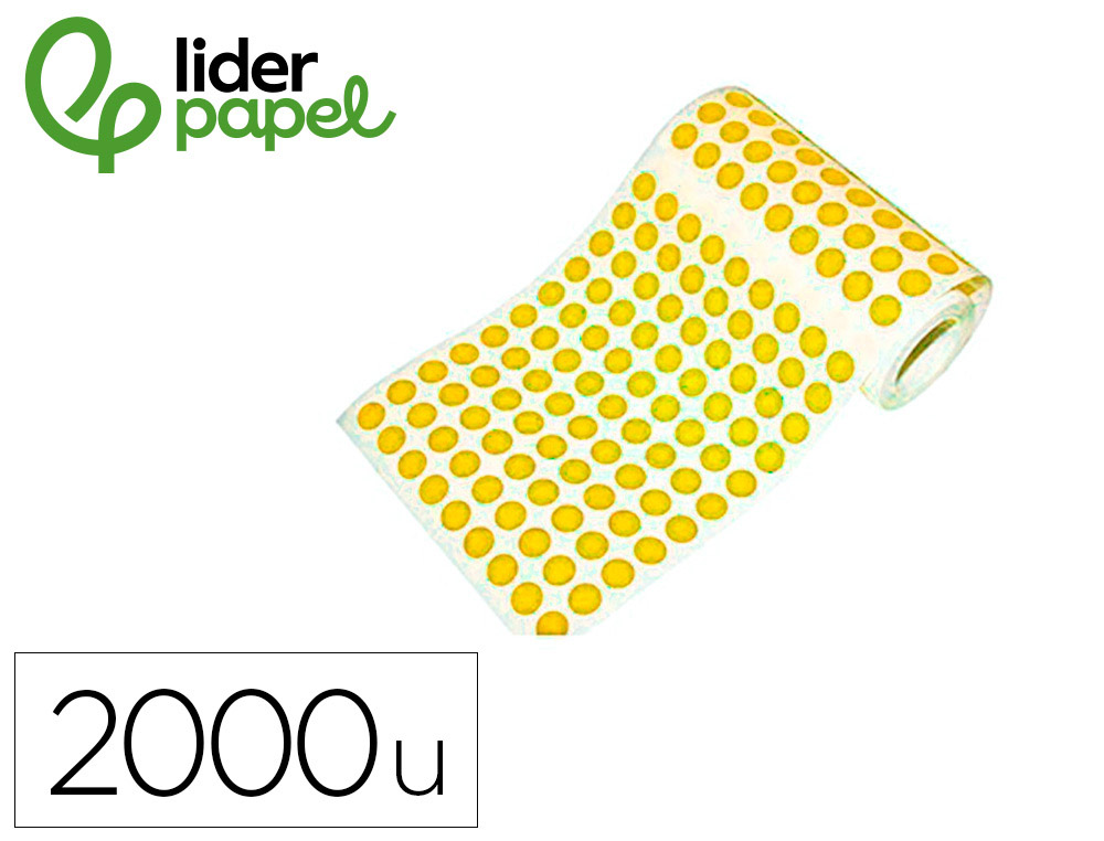 Gomets liderpapel autoadhesivo circulos 20 mm amarillo rollo de 2000 unidades en caja de carton