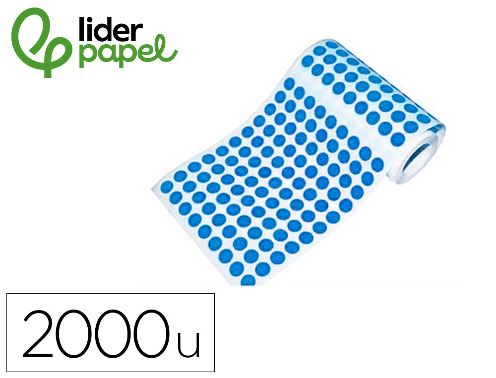 Gomets liderpapel autoadhesivo circulos 20 mm azul rollo de 2000 unidades en caja de carton