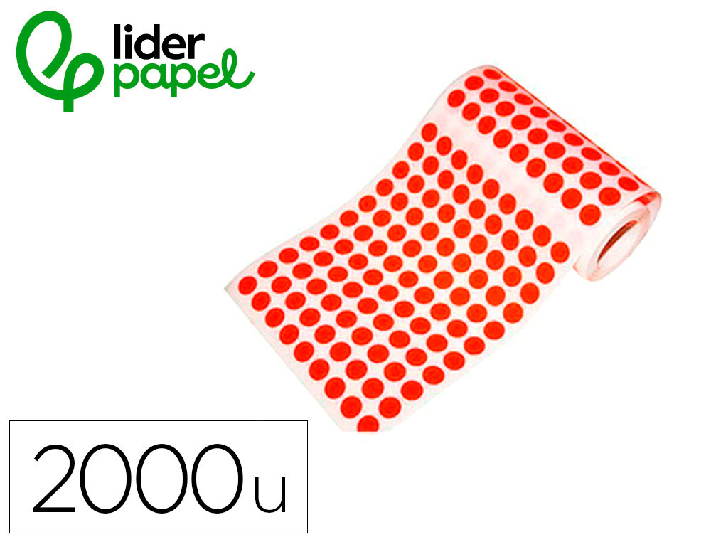 Gomets liderpapel autoadhesivo circulos 20 mm rojo rollo de 2000 unidades en caja de carton