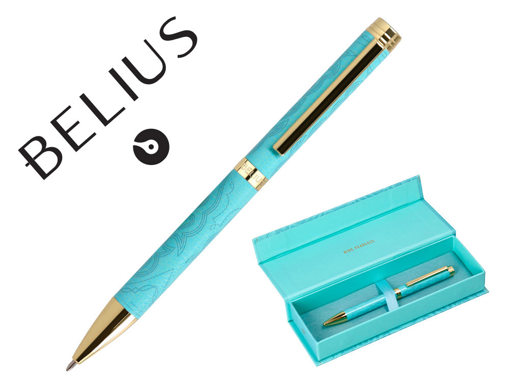 Boligrafo belius wild west aluminio color crema dorado tinta color azul caja de diseño
