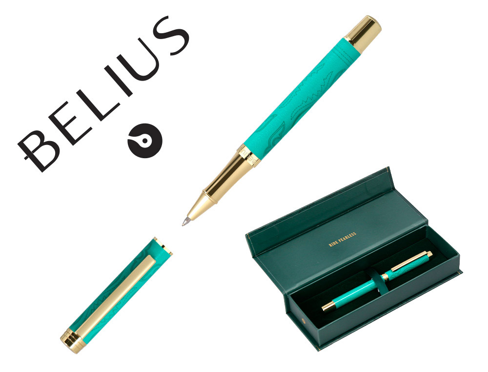 Boligrafo belius wild west aluminio color beige dorado tinta color azul caja de diseño