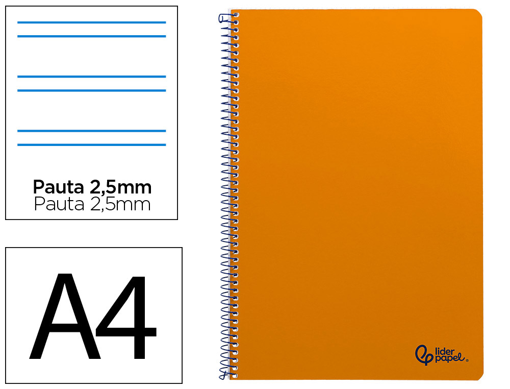 Cuaderno espiral liderpapel a4 smart tapa blanda 80h 75gr pauta 2,5mm con margen color naranja