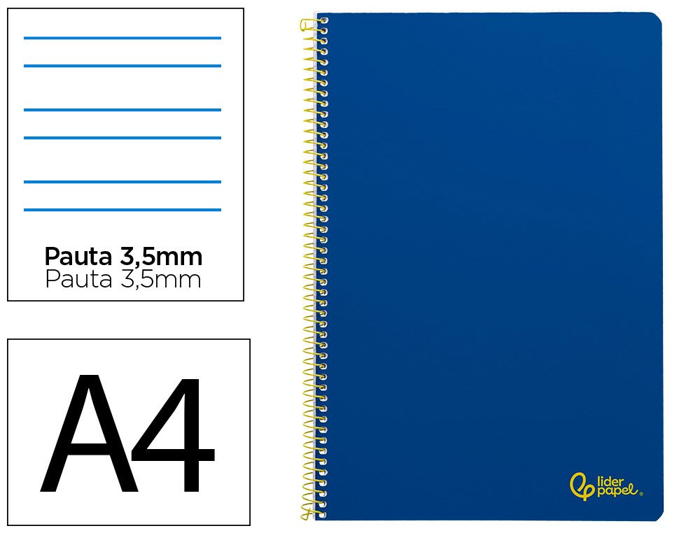 Cuaderno espiral liderpapel a4 smart tapa blanda 80h 75gr pauta 3,5mm con margen color azul oscuro