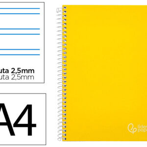 Cuaderno espiral liderpapel a4 witty tapa dura 80h 90gr pauta 2,5mm con margen color amarillo