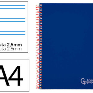 Cuaderno espiral liderpapel a4 witty tapa dura 80h 90gr pauta 2,5mm con margen color azul oscuro