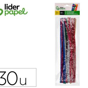 Limpiapipas de chenilla liderpapel 30 cm colores brillantes surtidos bolsa de 30 unidades