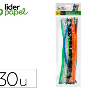 Limpiapipas de chenilla liderpapel 30 cm colores mate surtidos bolsa de 30 unidades