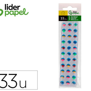 Ojo adhesivo liderpapel 10 mm con pupila de color y pestaña de color pack de 33 unidades