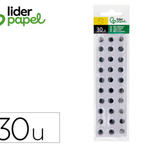 Ojo adhesivo liderpapel 12 mm blanco con pupila negra pack de 30 unidades