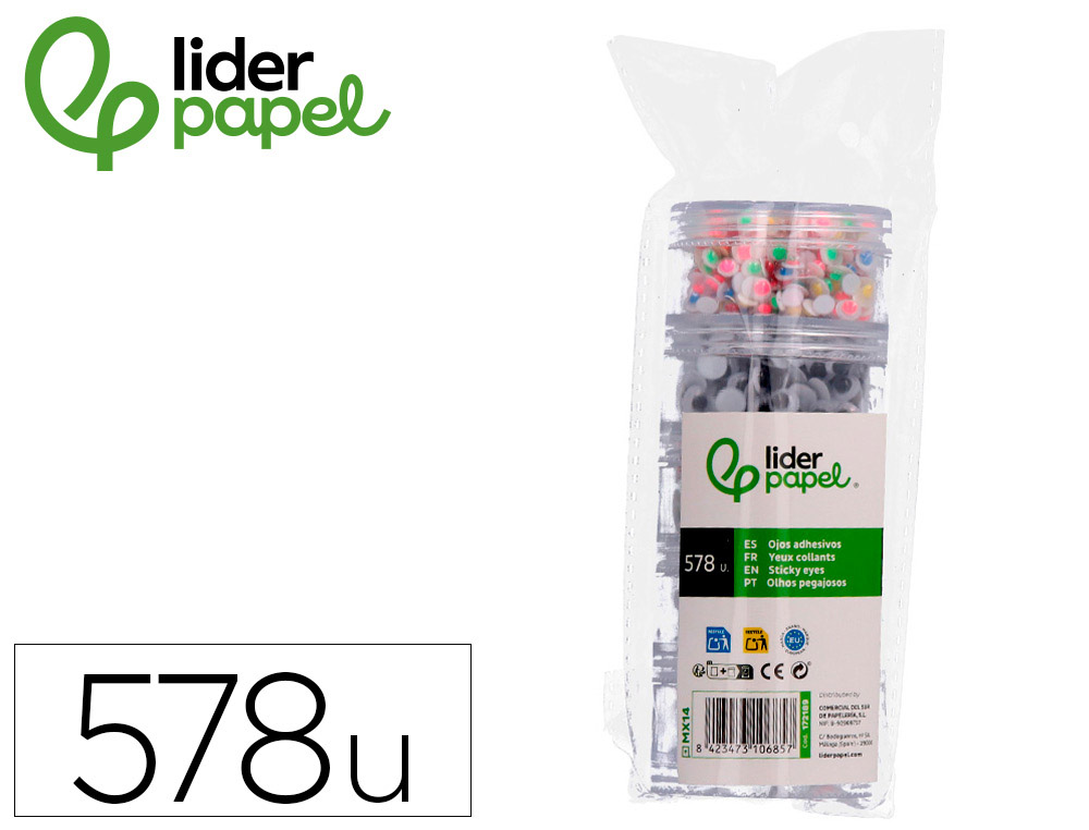 Ojo liderpapel tamaños y colores surtidos 5 botes adaptables con 578 unidades