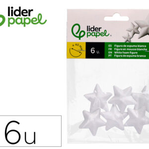 Figura de espuma blanca liderpapel estrella de 4 cm bolsa con 6 unidades