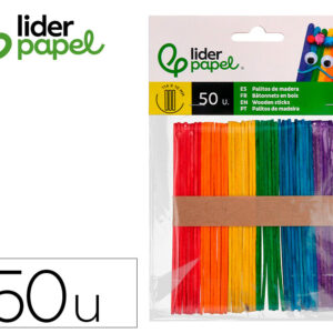 Palitos de madera liderpapel colores surtidos 11,4x1 cm bolsa con 50 unidades