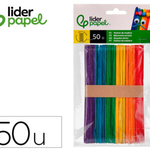 Palitos de madera liderpapel colores surtidos 15x1,8 cm bolsa con 50 unidades