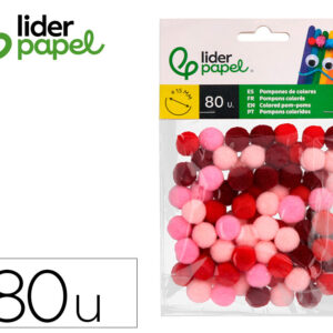 Pompones de colores liderpapel 1,5 cm tonalidades rojas bolsa con 80 unidades