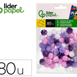 Pompones de colores liderpapel 1,5 cm tonalidades violeta bolsa con 80 unidades
