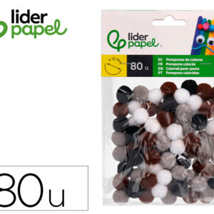 Pompones de colores liderpapel 1,5 cm tonalidades neutras bolsa con 80 unidades
