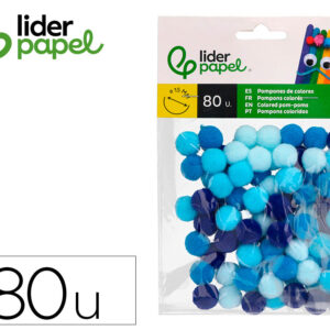 Pompones de colores liderpapel 1,5 cm tonalidades azules bolsa con 80 unidades