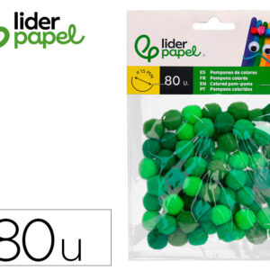 Pompones de colores liderpapel 1,5 cm tonalidades verdes bolsa con 80 unidades
