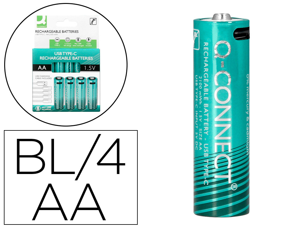 Pila q-connect aa recargable por usb-c blister de 4 unidades
