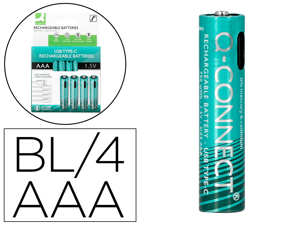 Pila q-connect aaa recargable por usb-c blister de 4 unidades