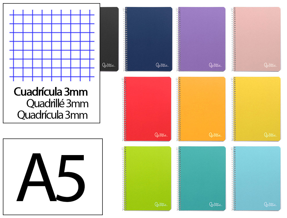 Cuaderno espiral liderpapel a5 witty tapa dura 80h 90gr cuadro 3mm con margen colores surtidos
