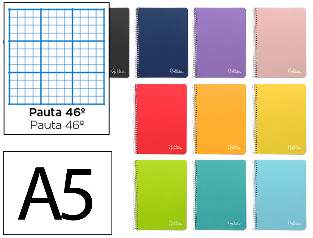 Cuaderno espiral liderpapel a5 witty tapa dura 80h 90gr rayado nº46 con margen colores surtidos