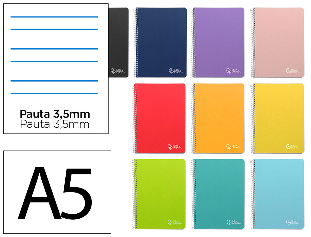 Cuaderno espiral liderpapel a5 witty tapa dura 80h 90gr rayado montessori 3,5 mm colores surtidos