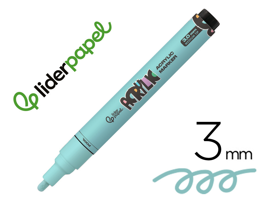 Rotulador liderpapel acrylic base agua todo tipo de superficie punta redonda 3 mm verde menta