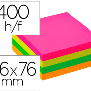 Bloc de notas adhesivas quita y pon q-connect 76x76 mm fsc fluorescente con 400 hojas