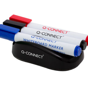 Borrador q-connect magnetico para pizarra blanca con 3 rotuladores azul negro y rojo