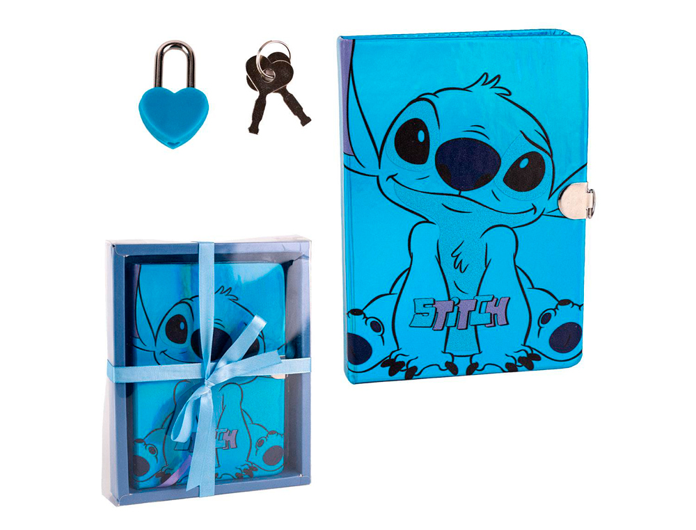 Diario stitch con candado forma corazon 165x210 mm