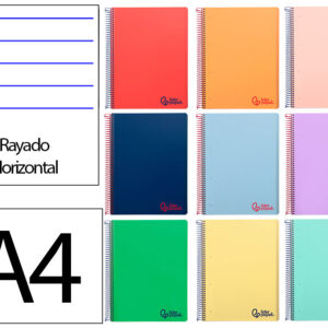 Cuaderno espiral liderpapel a4 micro wonder tapa plastico 120h 90gr horizontal 5 bandas 4 taladros colores