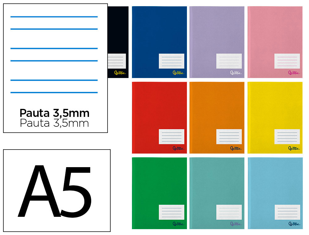 Libreta liderpapel smart a5 plus 32 hojas 75gr pauta 4 3.5mm con margen colores surtidos