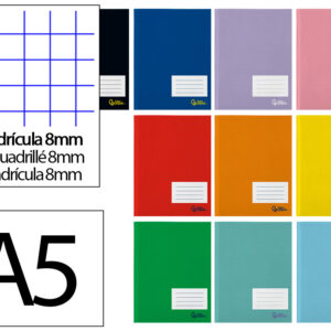 Libreta liderpapel smart a5 plus 32 hojas 75gr cuadro 8mm con margen colores surtido