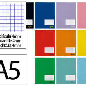 Libreta liderpapel smart a5 plus 48 hojas 75gr cuadro 4mm con margen colores surtidos