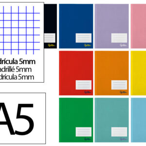 Libreta liderpapel smart a5 plus 48 hojas 75gr cuadro 5mm con margen colores surtidos