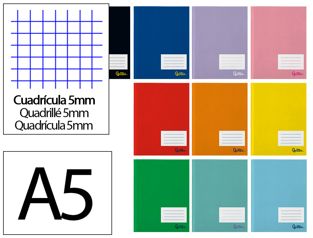 Libreta liderpapel smart a5 plus 48 hojas 75gr cuadro 5mm con margen colores surtidos