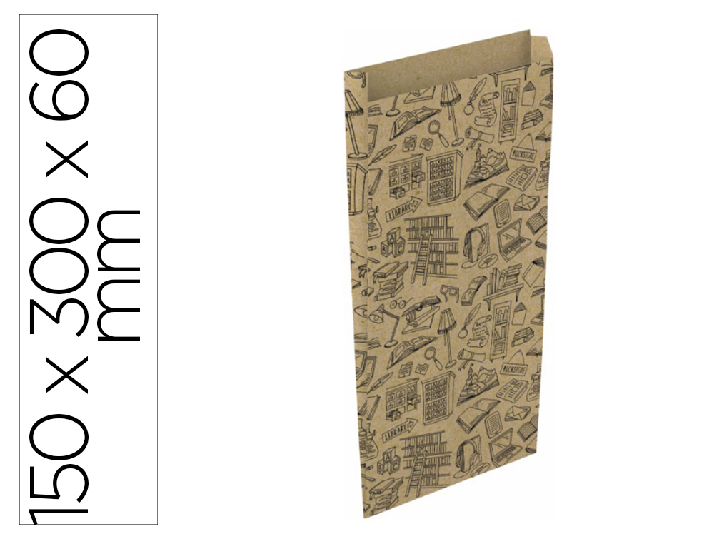 Sobre papel basika kraft reciclado con fuelle estampado libreria tamaño s 150x300 mm paquete de 25 unidades