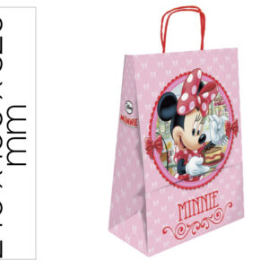 Bolsa para regalo basika papel celulosa 90 g minnie con asa retorcida tamaño s 240x100x320mm