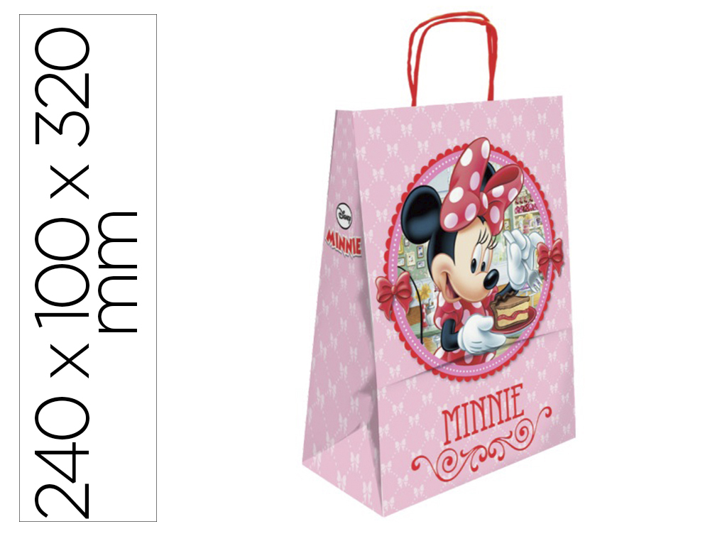 Bolsa para regalo basika papel celulosa 90 g minnie con asa retorcida tamaño s 240x100x320mm